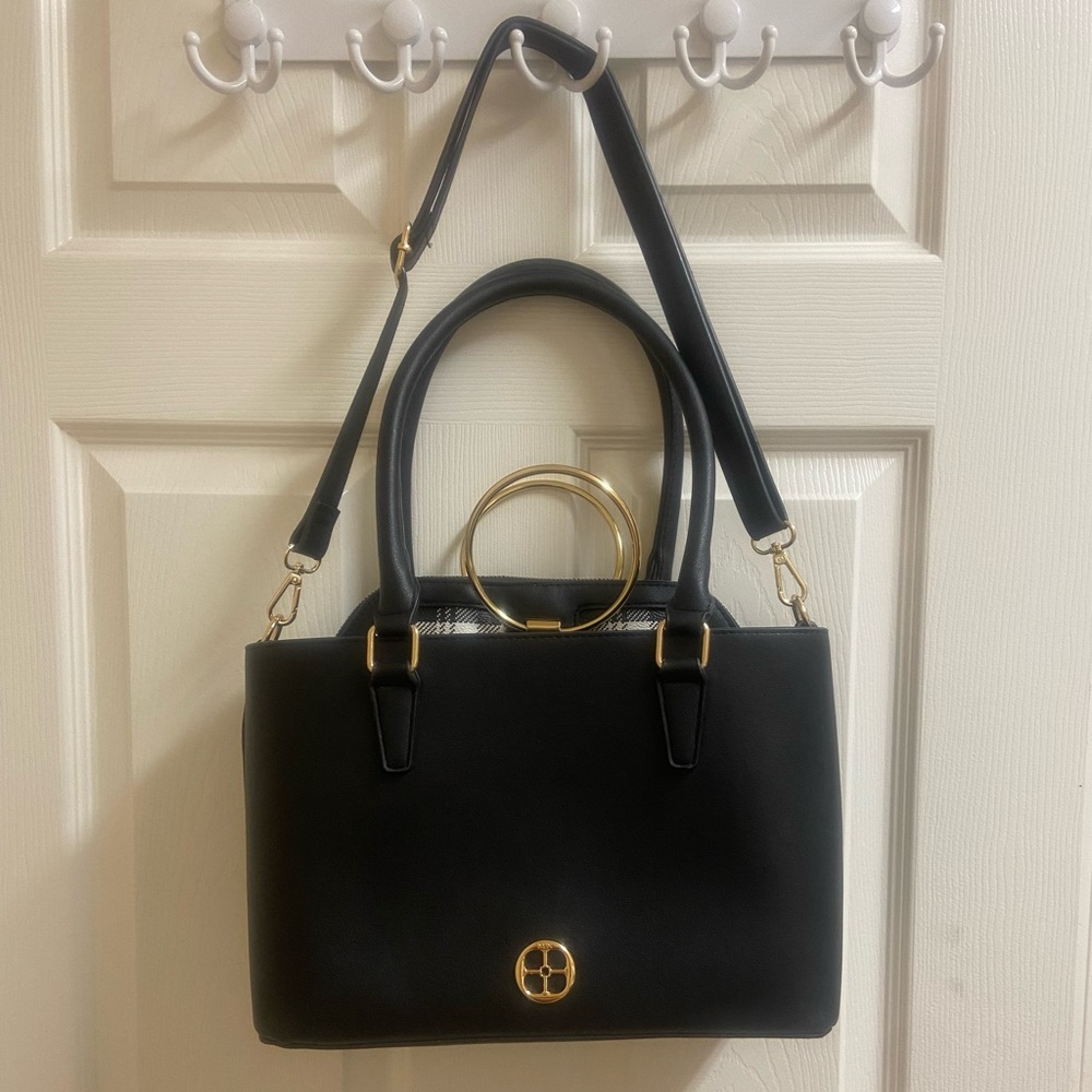 IMAN 2-in-1 Black and Gold Shoulder Bag with Elegant Design